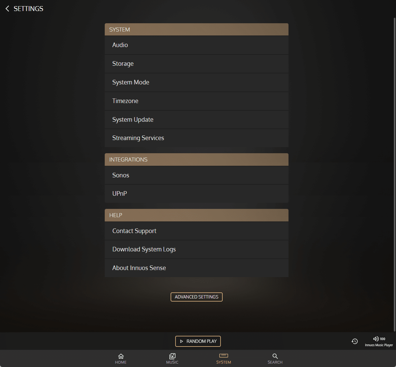 Innuos Dashboard System Settings
